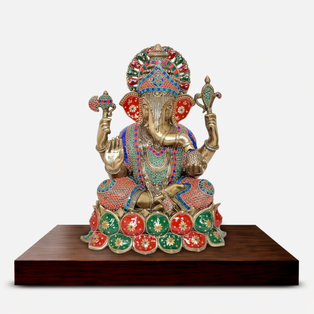 Meenakari Brass Ganesha Idol - 21 inches