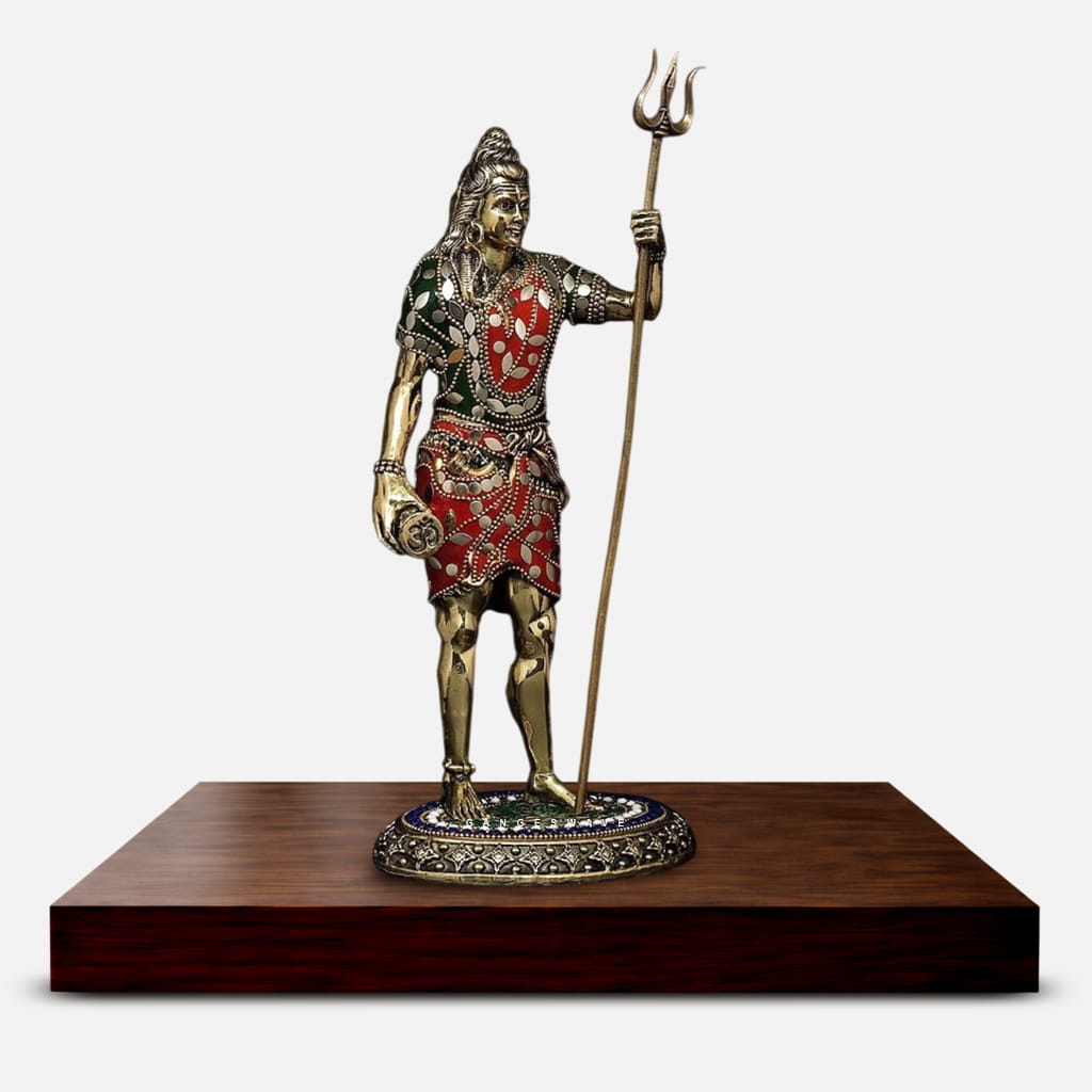 Shiva Brass Idol in Meenakari - 12 inches