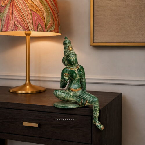 Vintage Green Patina Brass Parvati Figurine - 12 inches