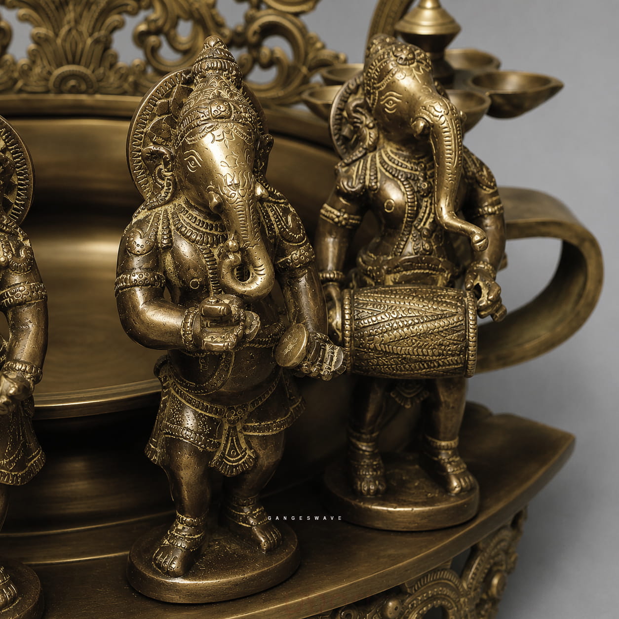 Brass Ganesha Urli with Musicians - 30 inches - Image 6