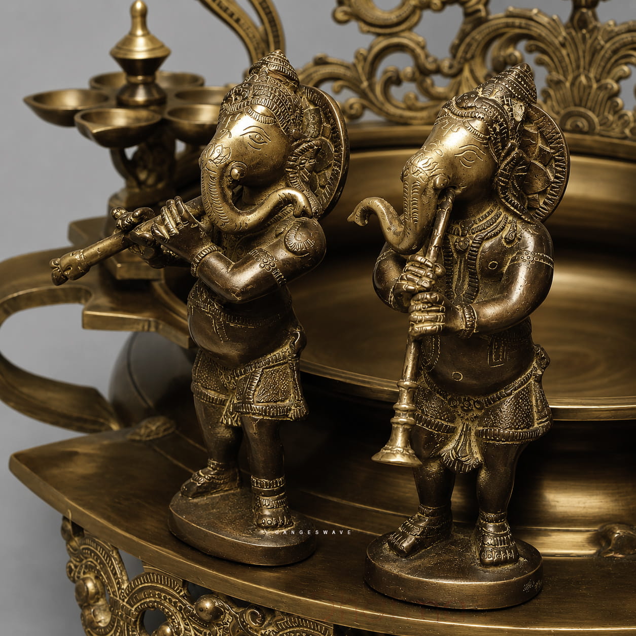 Brass Ganesha Urli with Musicians - 30 inches - Image 7