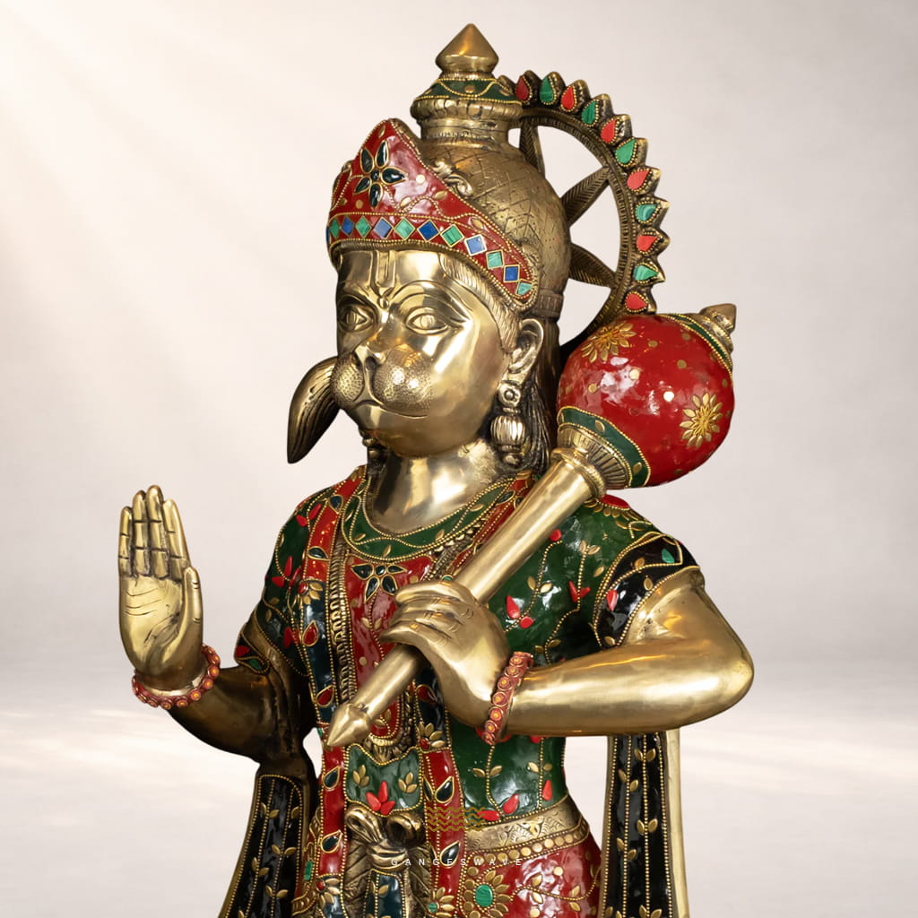 Large Handcrafted Meenakari Brass Hanuman Statue - 34 inches - Image 7