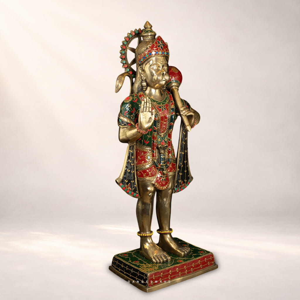 Large Handcrafted Meenakari Brass Hanuman Statue - 34 inches - Image 2