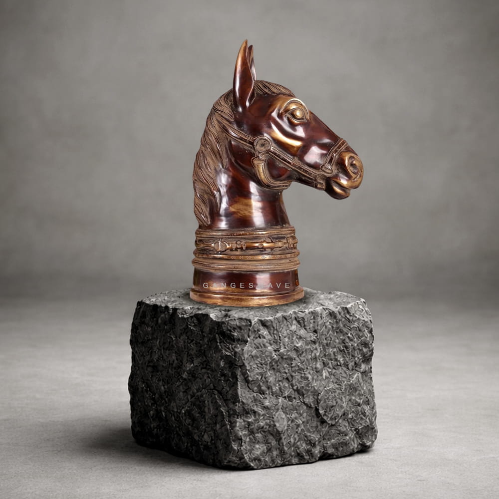 Antique Finish Brass Horse Head Sculpture - 20 inches