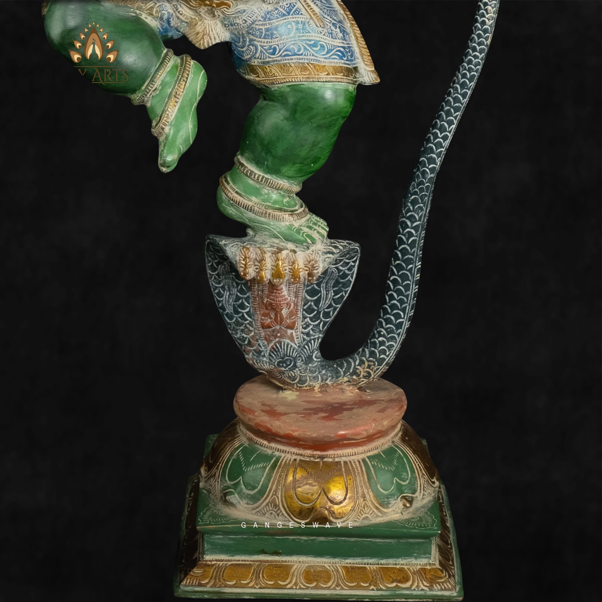 Vintage Finish Brass Krishna Murti on Kaliya Naag - 34 inches - Image 7