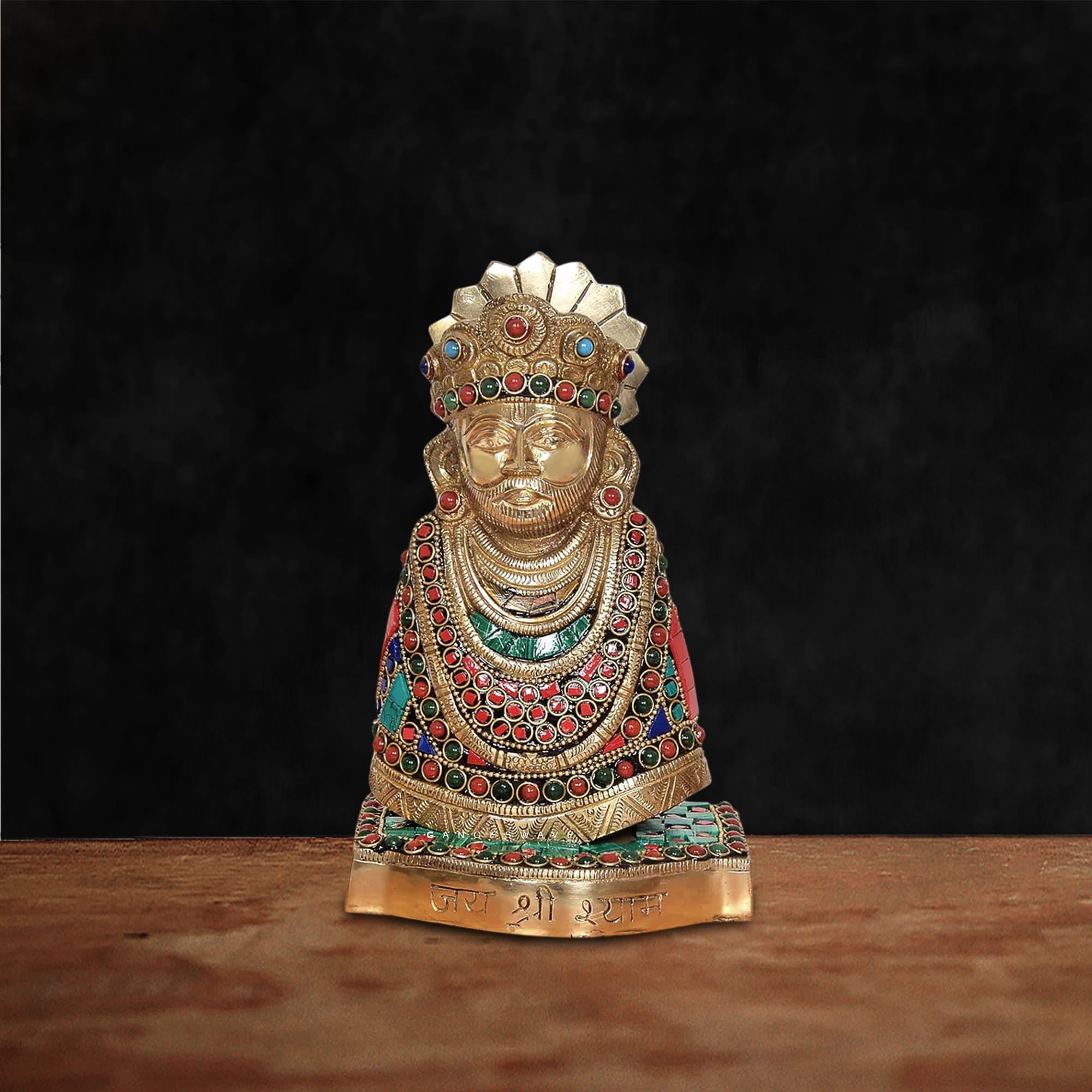 Brass Khatu Shyam Ji Murti with Meenakari Work - 8 inches