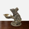 Handcrafted Brass Musak Diya featuring intricately detailed mouse holding traditional oil lamp bowl in antique brass finish