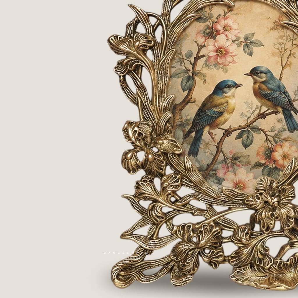 Antique Finish Brass Floral Photo Frame - 14 inches - Image 5
