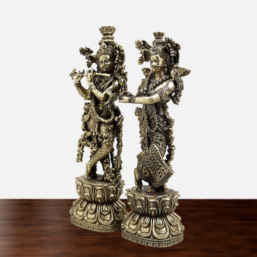 Superfine Brass Radha Krishna Statue on Lotus Pedestal - 11 inches - Image 3