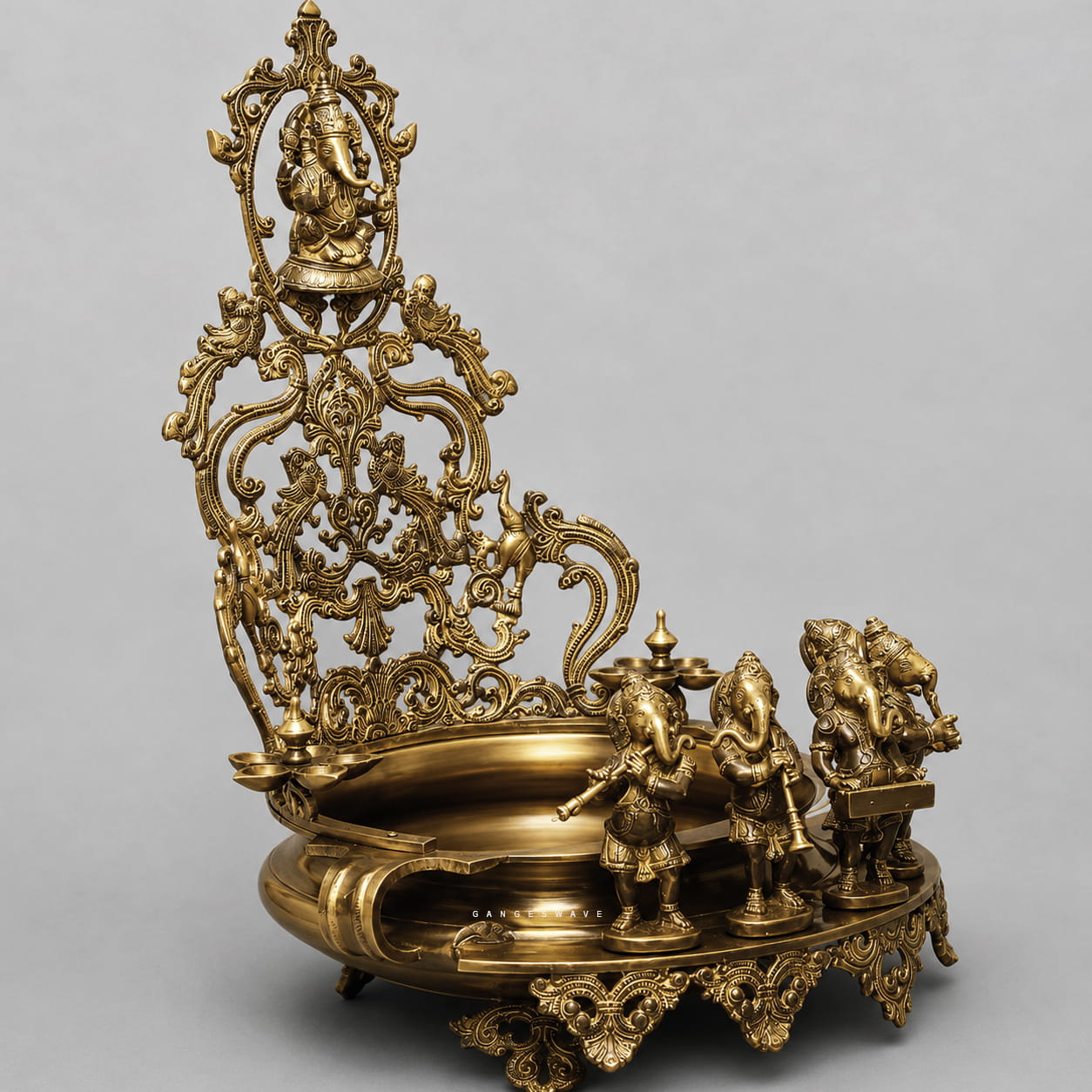 Brass Ganesha Urli with Musicians - 30 inches - Image 5