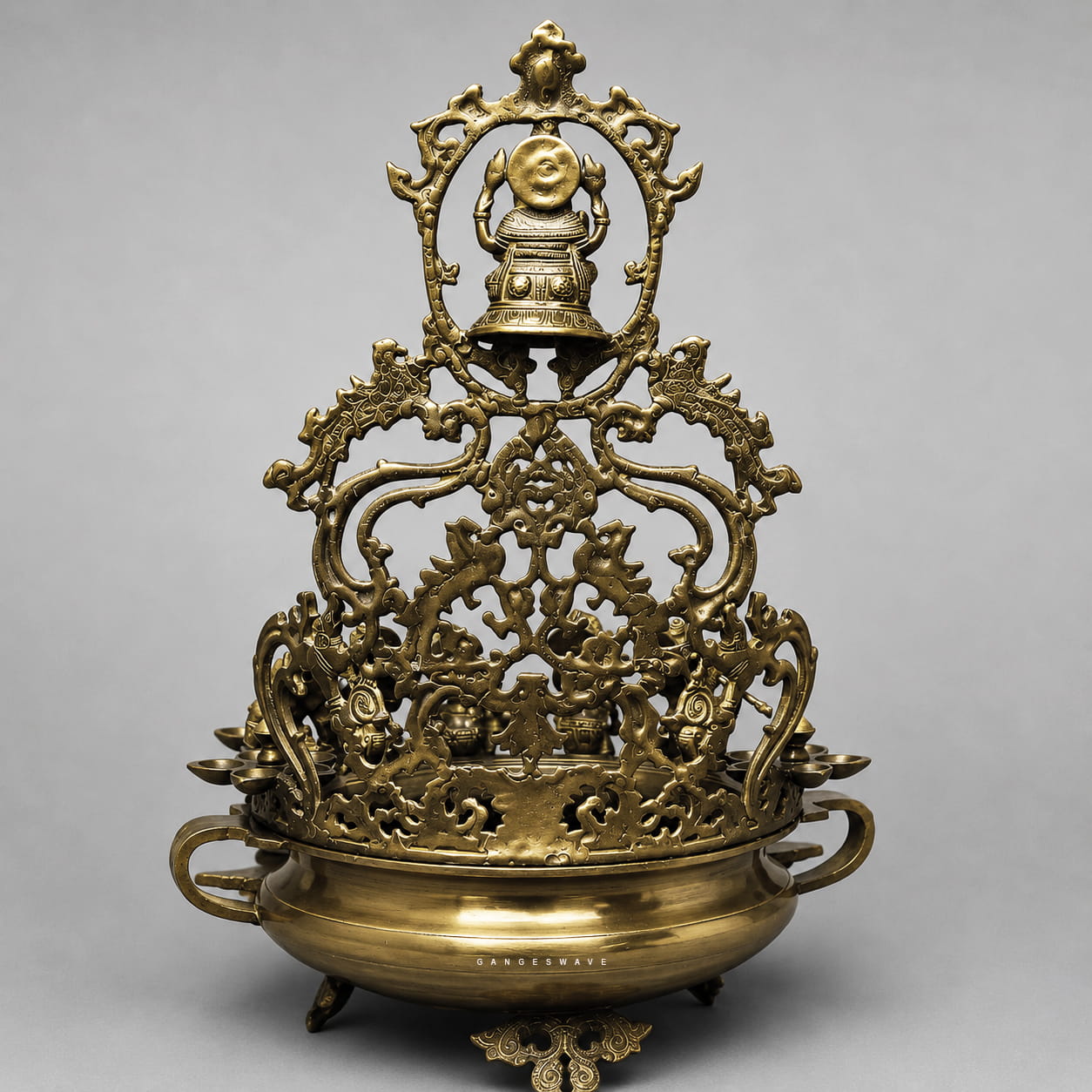 Brass Ganesha Urli with Musicians - 30 inches - Image 2