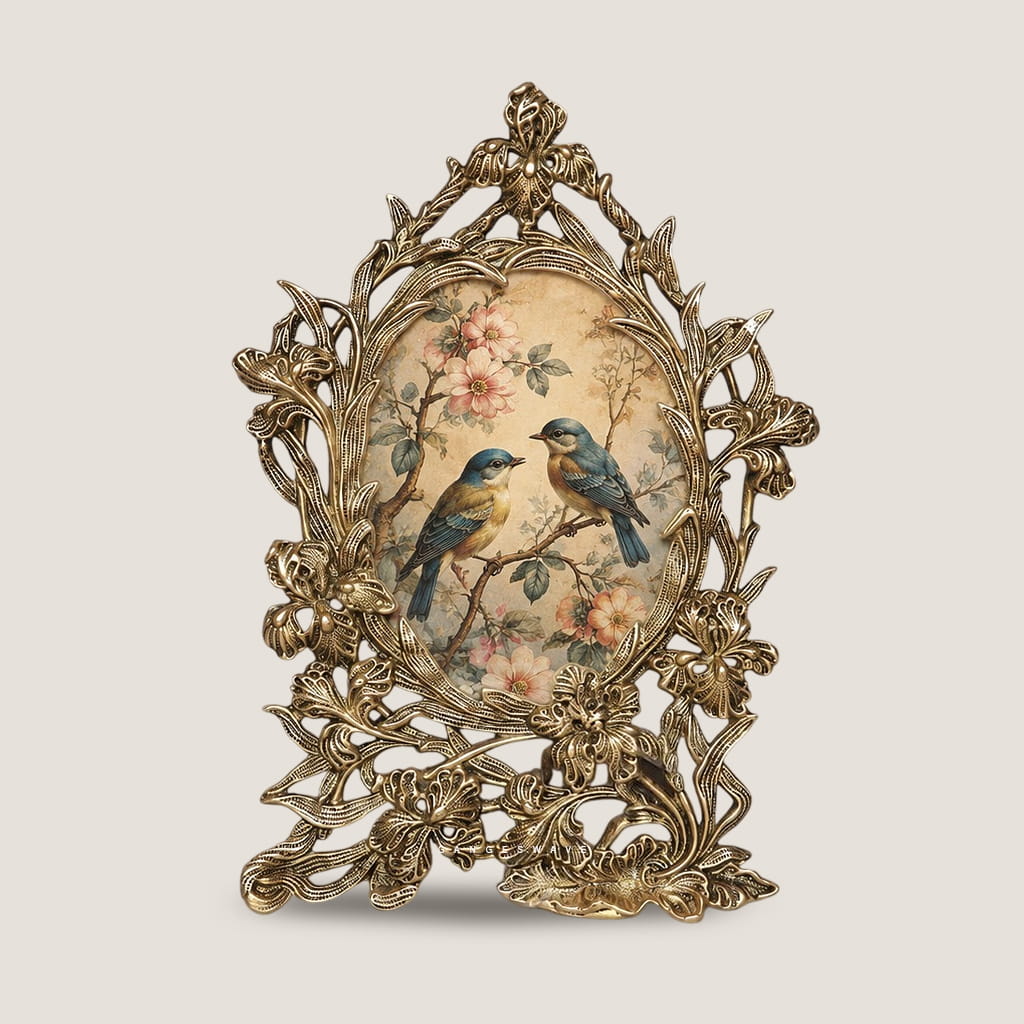 Antique Finish Brass Floral Photo Frame - 14 inches - Image 2
