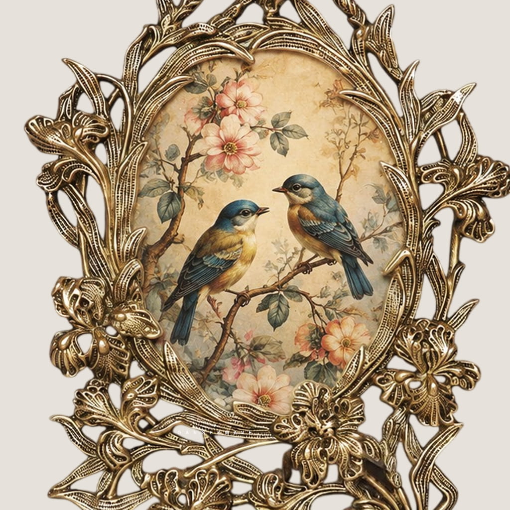 Antique Finish Brass Floral Photo Frame - 14 inches - Image 3