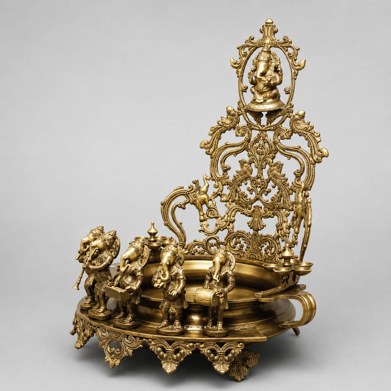 Brass Ganesha Urli with Musicians - 30 inches - Image 4