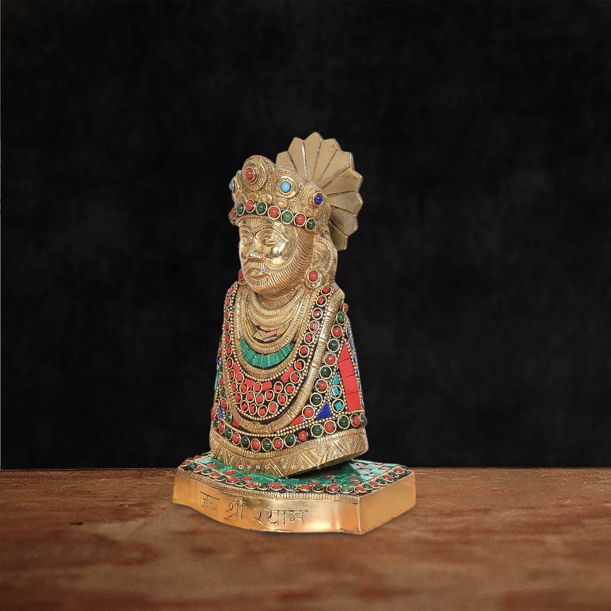 Brass Khatu Shyam Ji Murti with Meenakari Work - 8 inches - Image 2