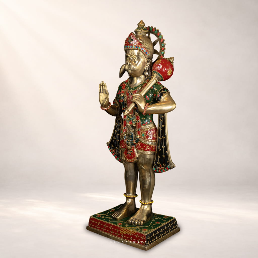 Large Handcrafted Meenakari Brass Hanuman Statue - 34 inches - Image 5