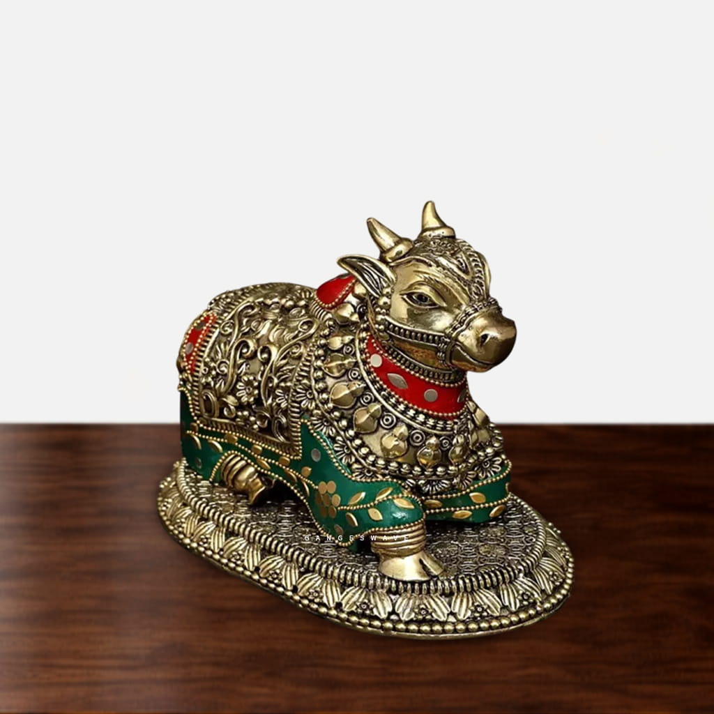 Meenakari Brass Nandi Idol - 4 inches - Image 4