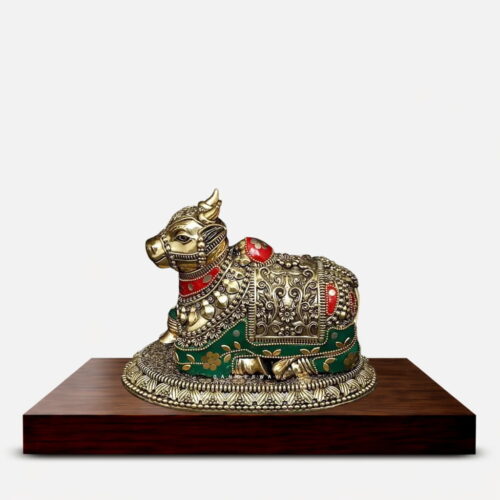 Meenakari Brass Nandi Idol - 4 inches