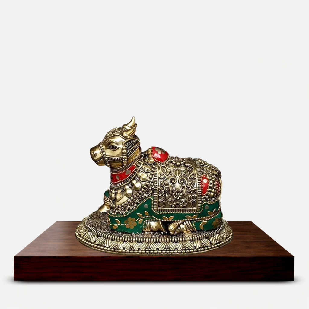 Meenakari Brass Nandi Idol - 4 inches