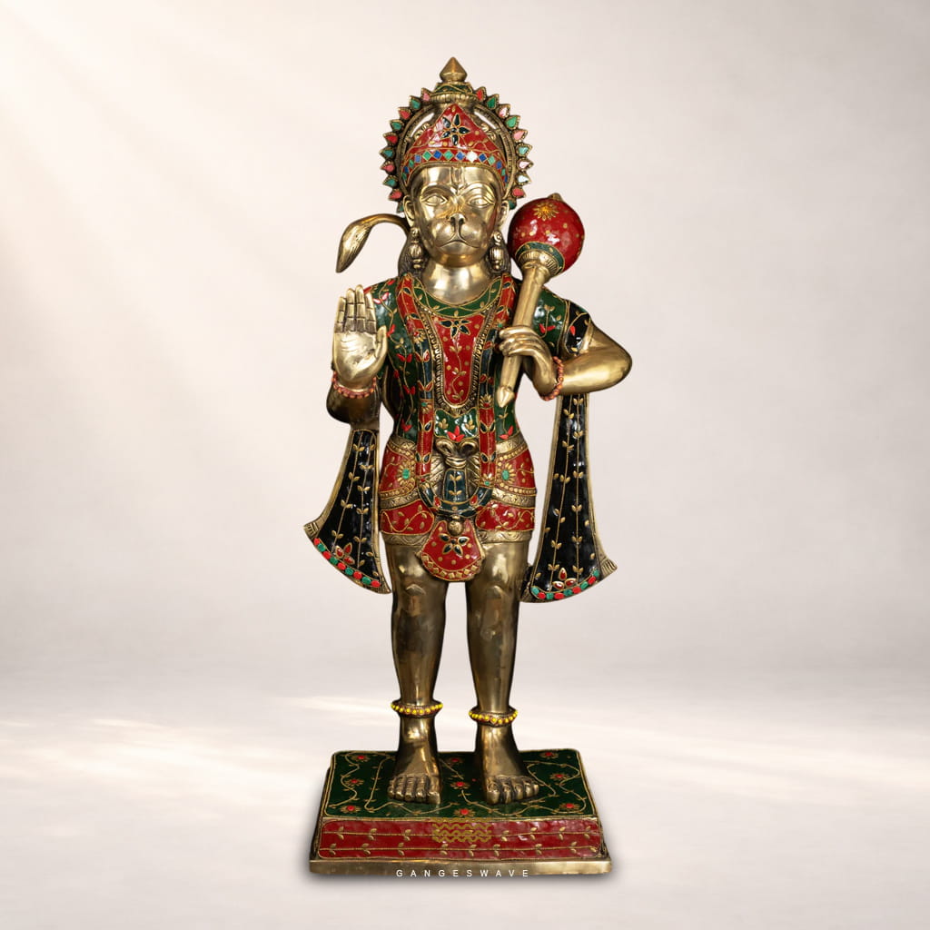 Large Handcrafted Meenakari Brass Hanuman Statue - 34 inches