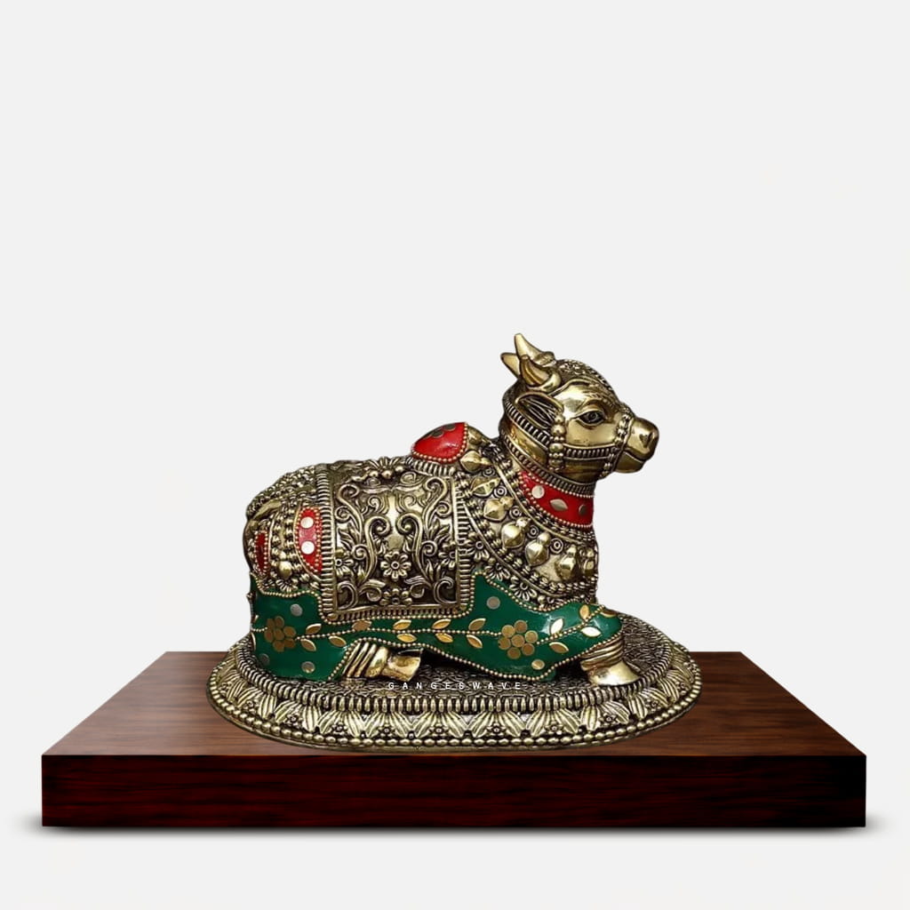 Meenakari Brass Nandi Idol - 4 inches - Image 2