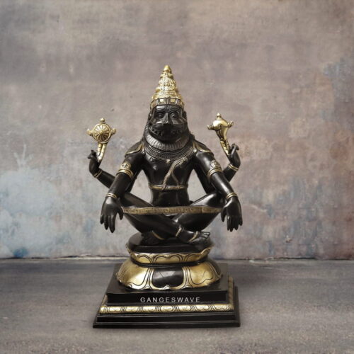 Black Antique Finish Brass Yog Narasimha Statue - 20 inches