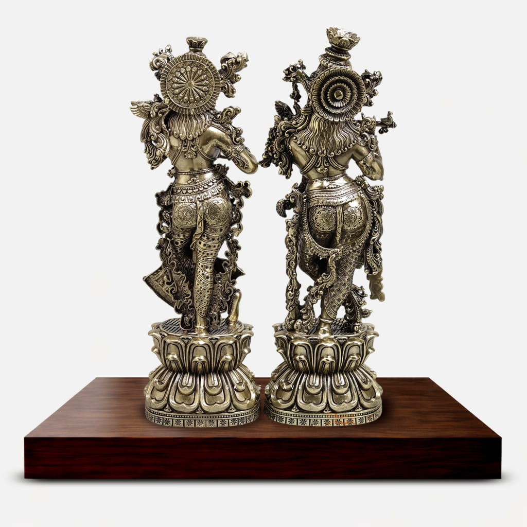Superfine Brass Radha Krishna Statue on Lotus Pedestal - 11 inches - Image 4