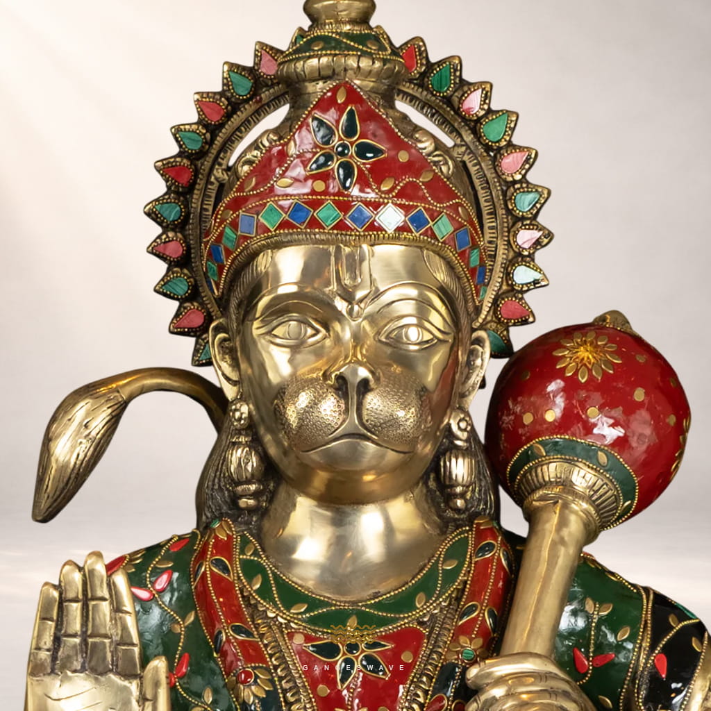 Large Handcrafted Meenakari Brass Hanuman Statue - 34 inches - Image 6