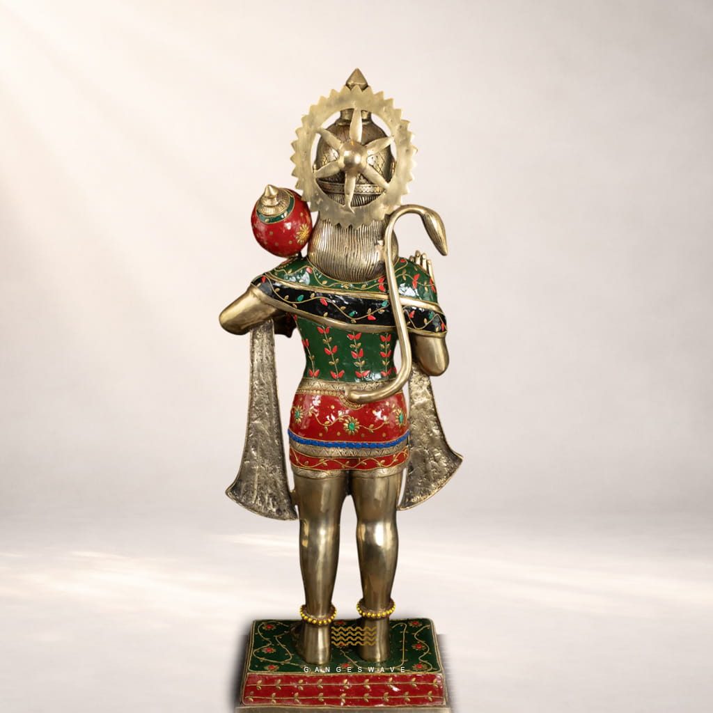Large Handcrafted Meenakari Brass Hanuman Statue - 34 inches - Image 4