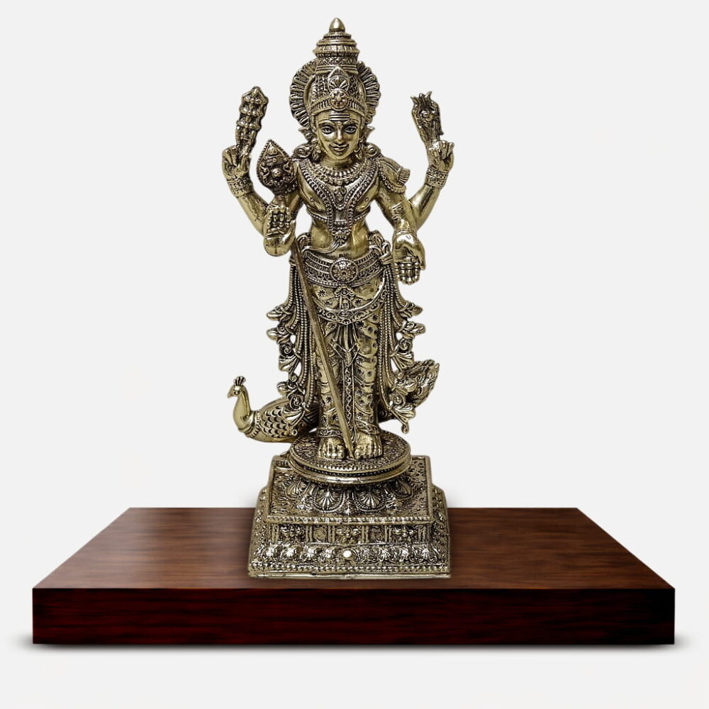 Superfine Brass Kartikeya ( Murugan) Murti - 8 inches