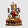 Handcrafted Brass Green Tara Statue featuring traditional Meenakari artwork and intricate gemstone detailing.