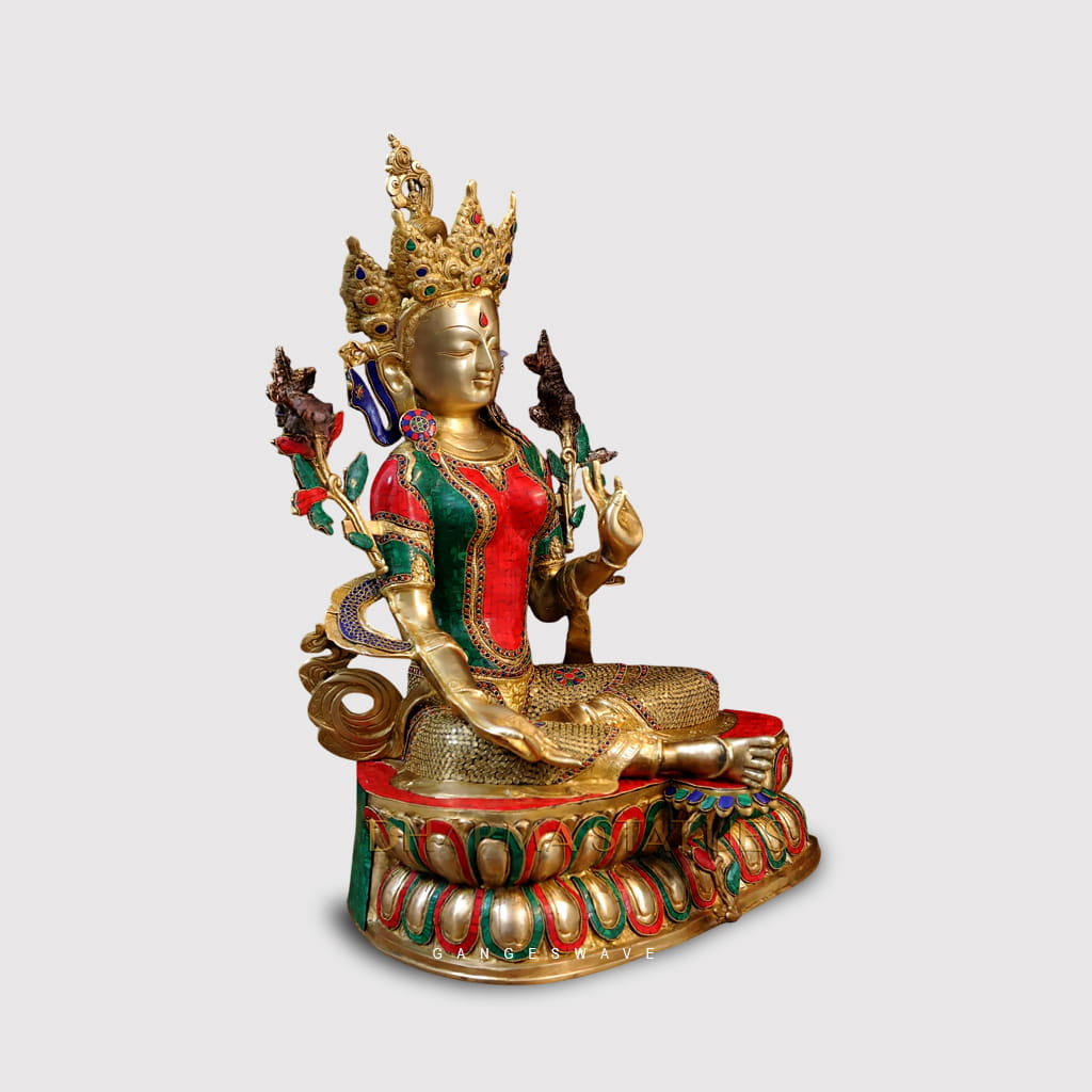 Meenakari Brass Superfine Tara Statue - 33 inches - Image 2