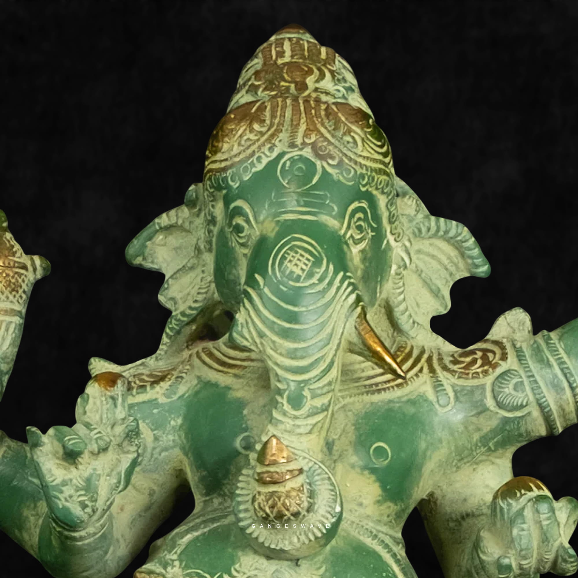 Vintage Green Brass Dancing Ganesha Statue on Sheshnag - 20 inches - Image 6