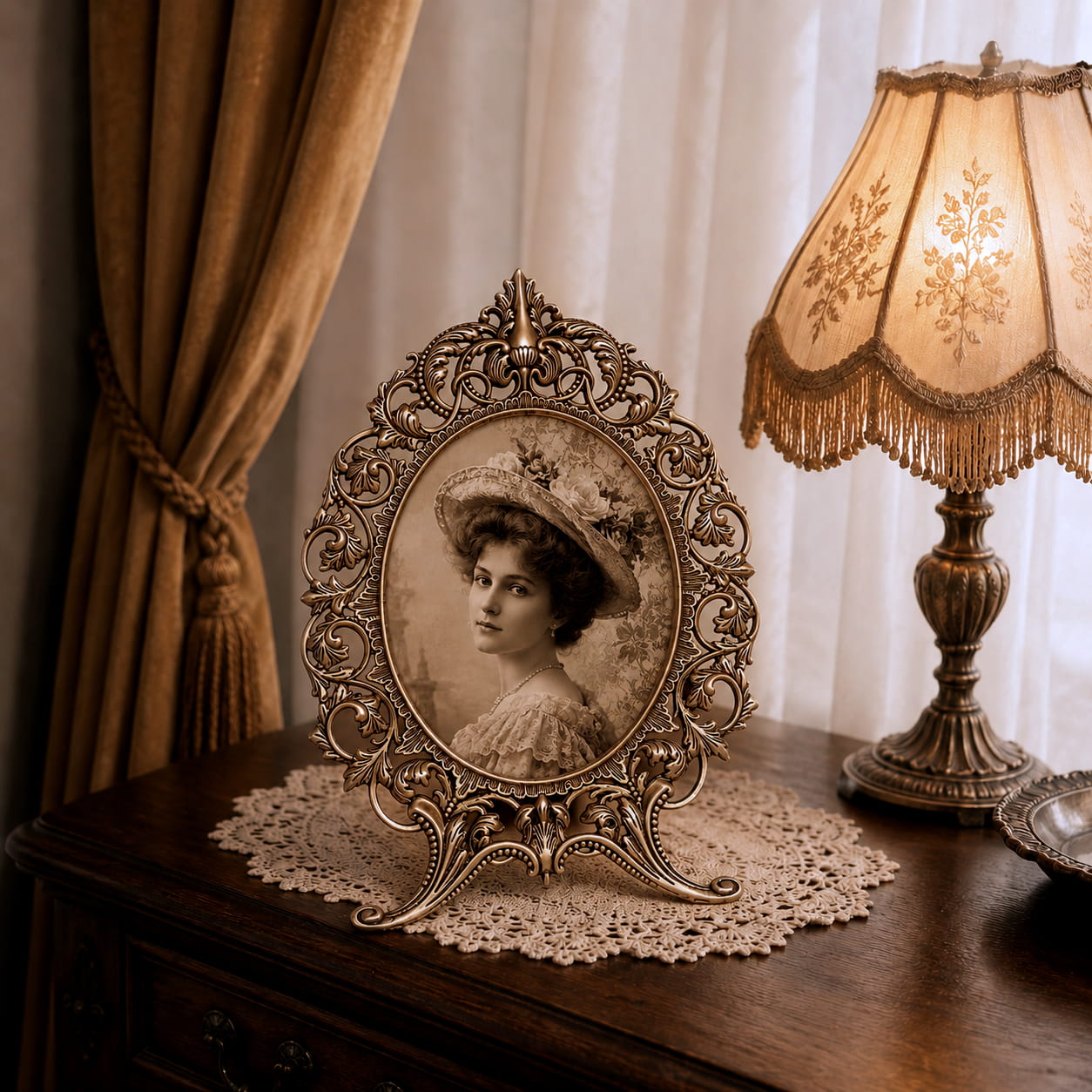 Antique Finish Brass Floral Photo Frame - 16.5 inches