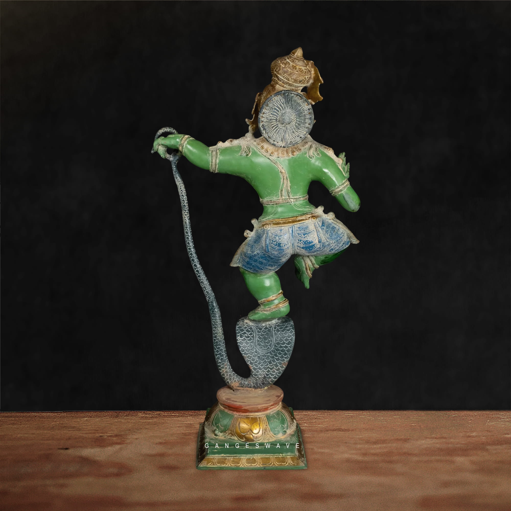 Vintage Finish Brass Krishna Murti on Kaliya Naag - 34 inches - Image 3