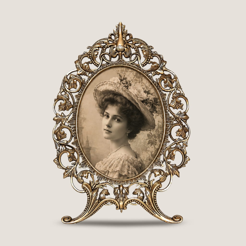 Antique Finish Brass Floral Photo Frame - 16.5 inches - Image 2