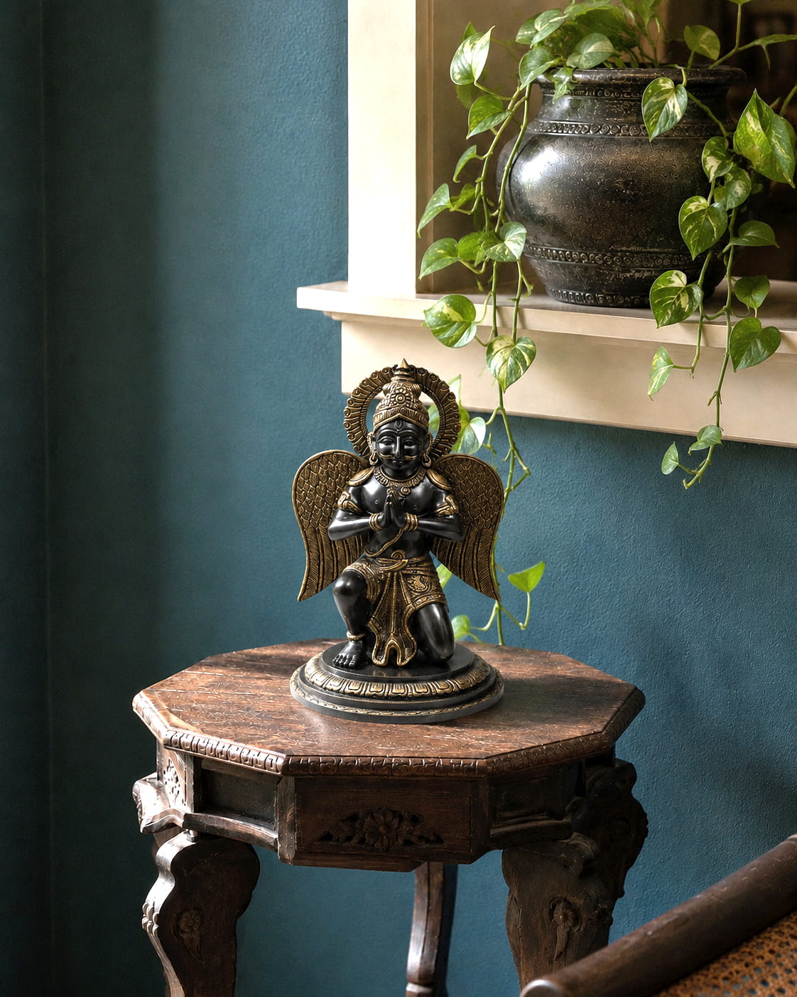Antique Finish Brass Garuda Idol Statue - 12 inches