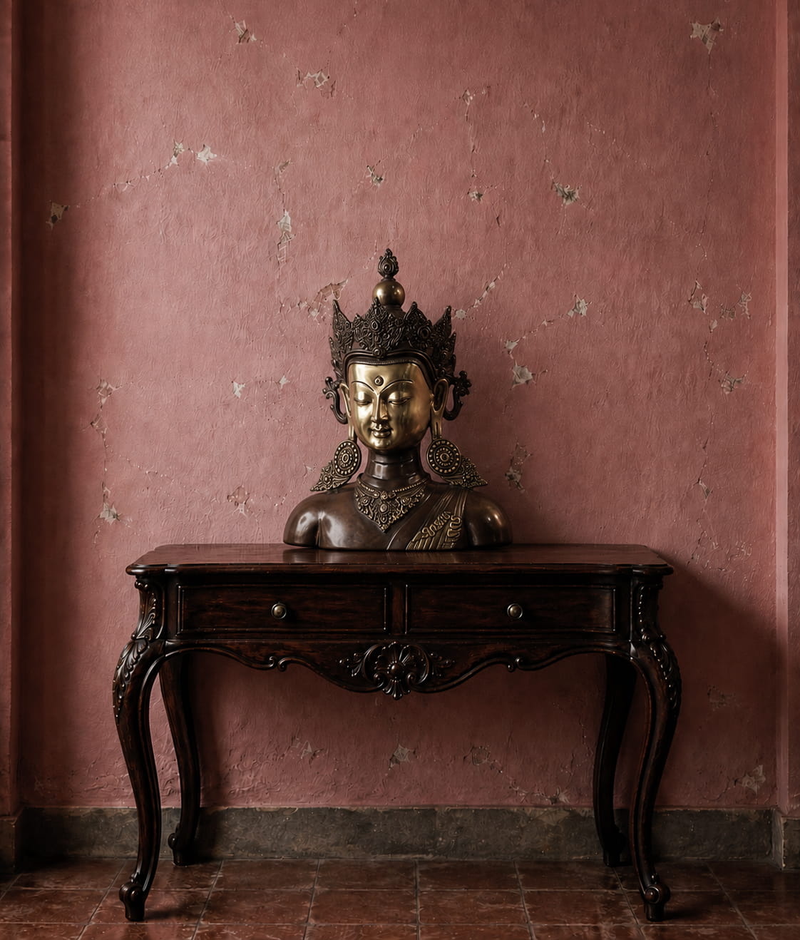 Vintage Patina Crown Buddha Bust Decor - Image 3