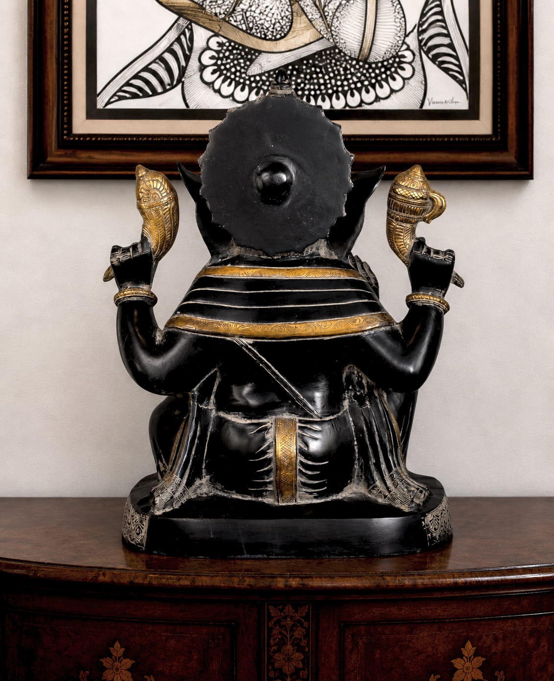 Premium Black and Antique Gold Brass Lord Ganesha Idol - 21 inches - Image 5