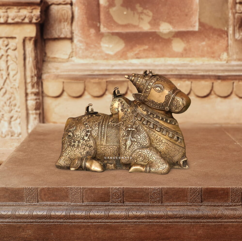 Handcrafted Brass Nandi Statue - 8.5 inches