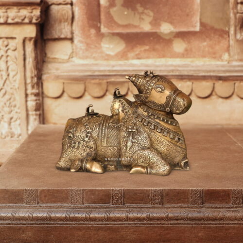 Handcrafted Brass Nandi Statue - 8.5 inches