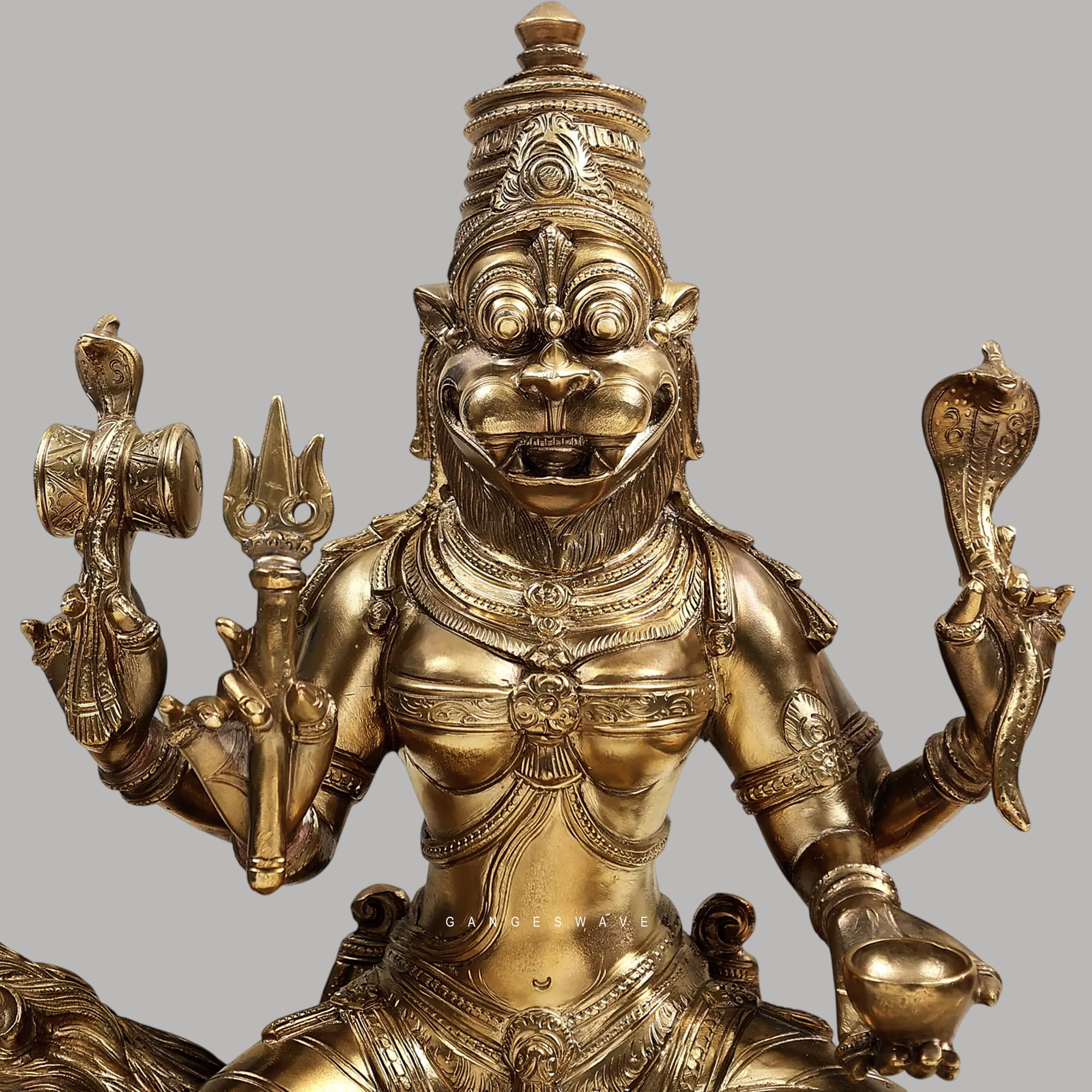 Premium Bronze Pratyangira Devi Statue on Lion - 15 inches - Image 6