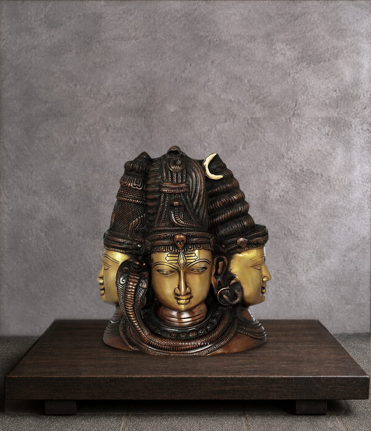 Brass Trimukha Shiva Bust with Parvati - 11 inches
