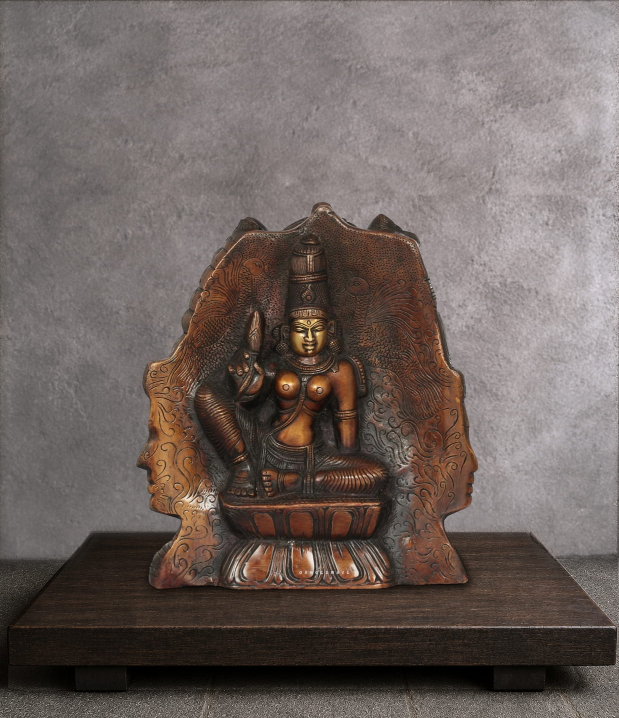 Brass Trimukha Shiva Bust with Parvati - 11 inches - Image 2