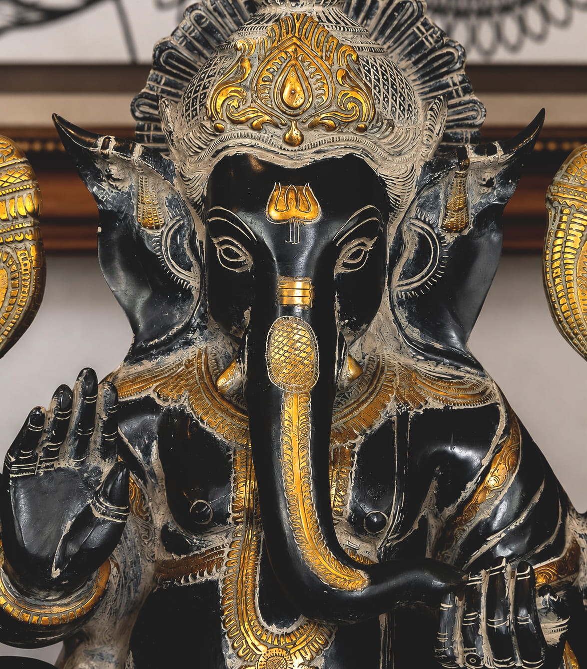 Premium Black and Antique Gold Brass Lord Ganesha Idol - 21 inches - Image 4