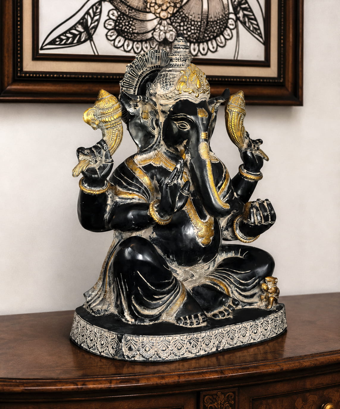 Premium Black and Antique Gold Brass Lord Ganesha Idol - 21 inches - Image 2