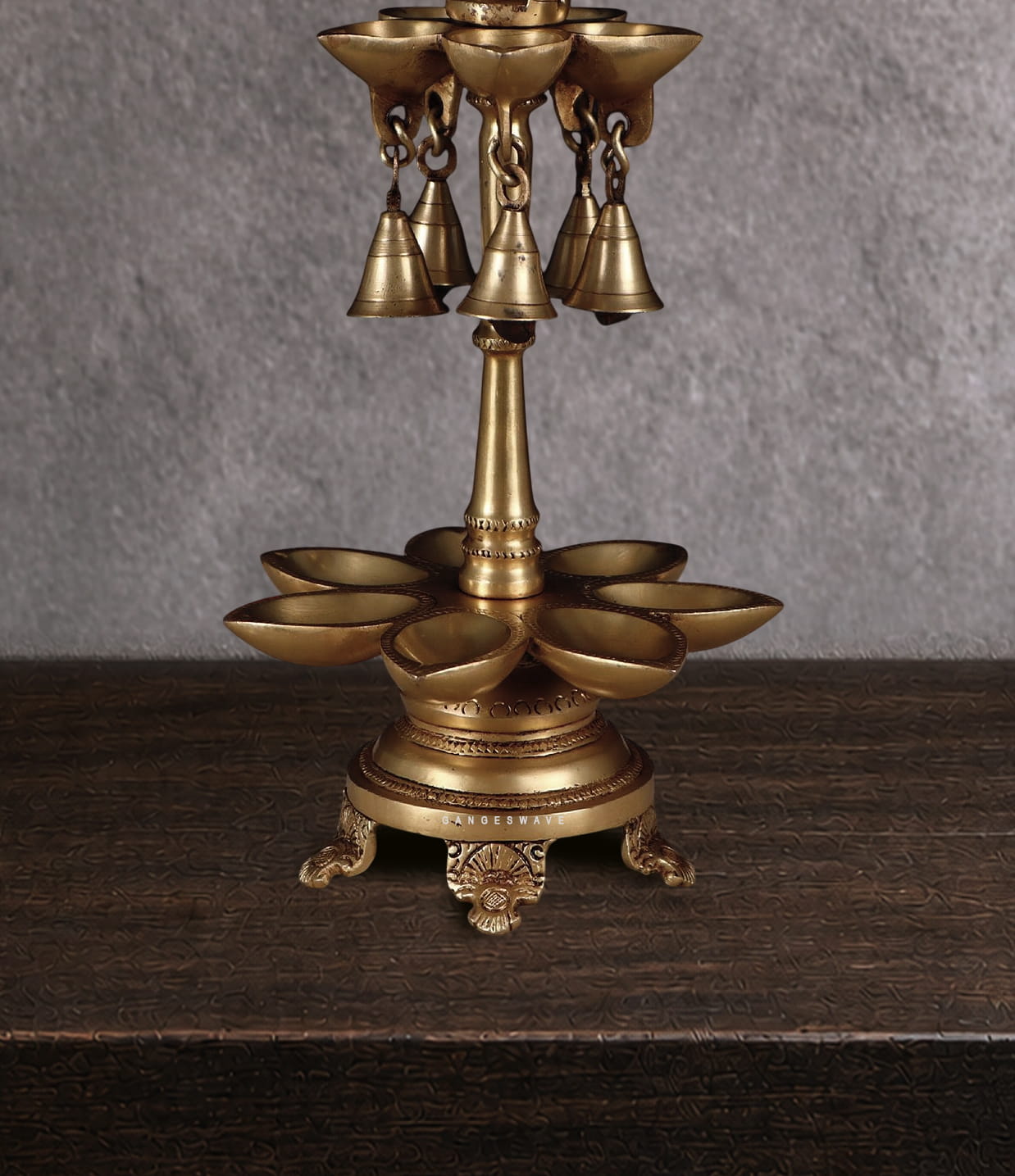 Nritya Ganesha Brass Diya with Bells - 17 inches - Image 3