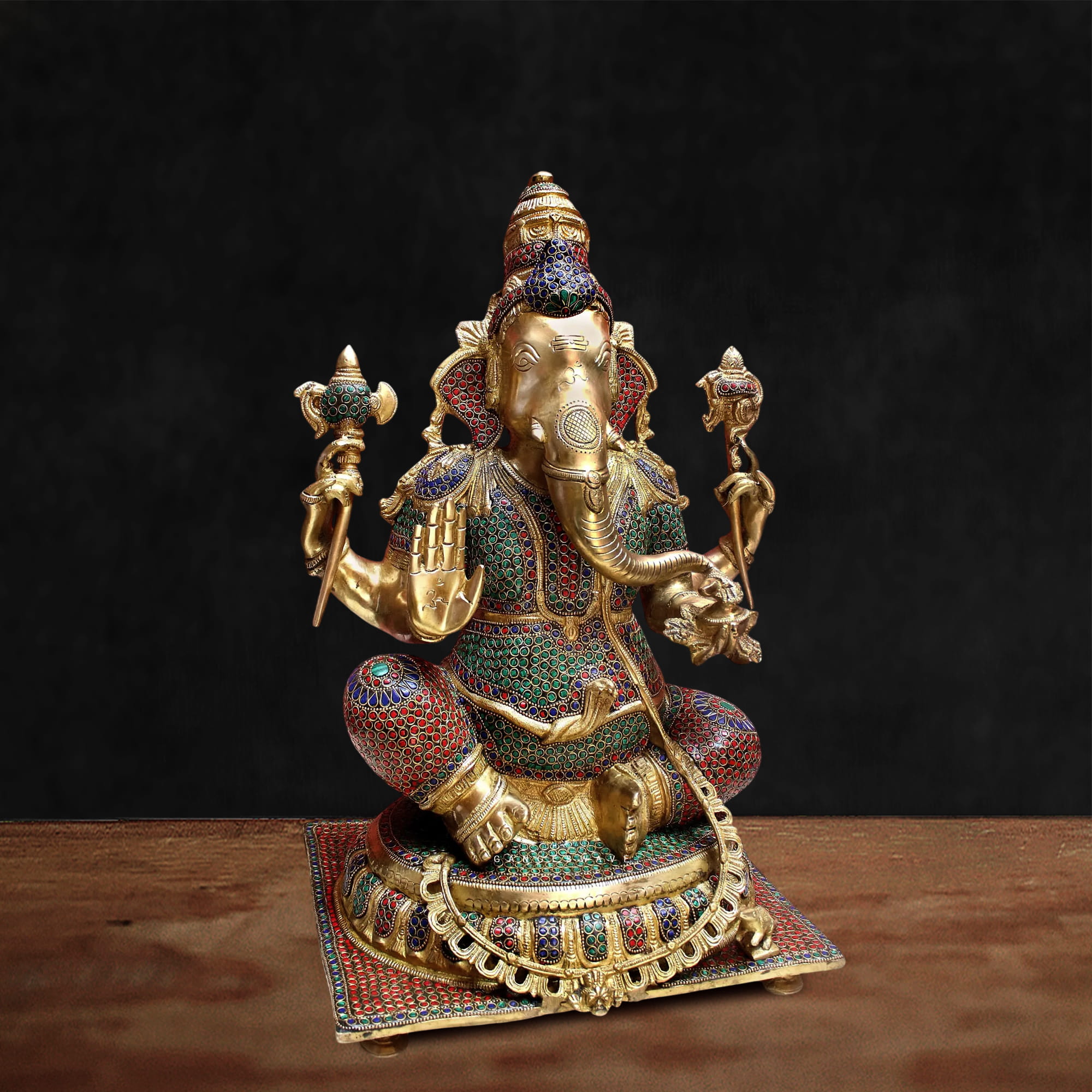 Handcrafted Brass Meenakari Ganesha Statue - 20 inches - Image 4