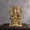 Handcrafted Brass Lord Ganesha Murti in sitting posture with antique finish, traditional Indian brass idol for home temple, office décor, pooja room, vastu, luxury interior decoration, and spiritual gifting.