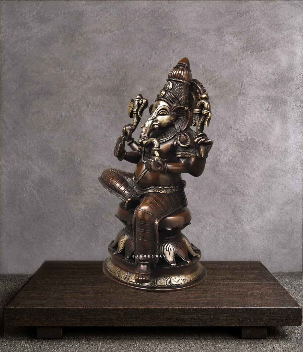 Vintage Finish Brass Ganesha Statue - 12 inches - Image 3